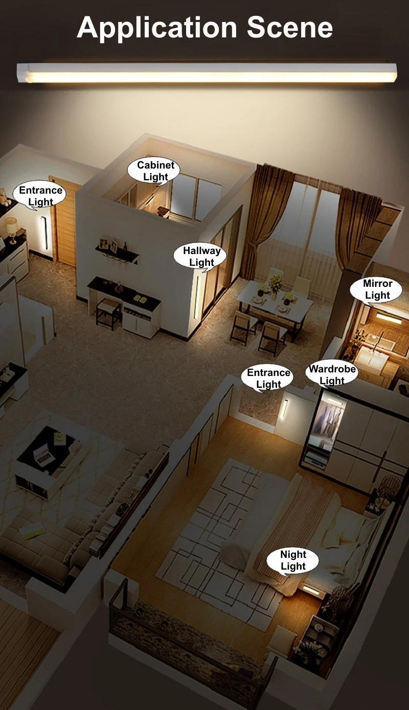 Led cabinet light USB rechargeable PIR motion sensor LED bar lights dimmable detector night light portable induction cabinet lamp for kitchen room