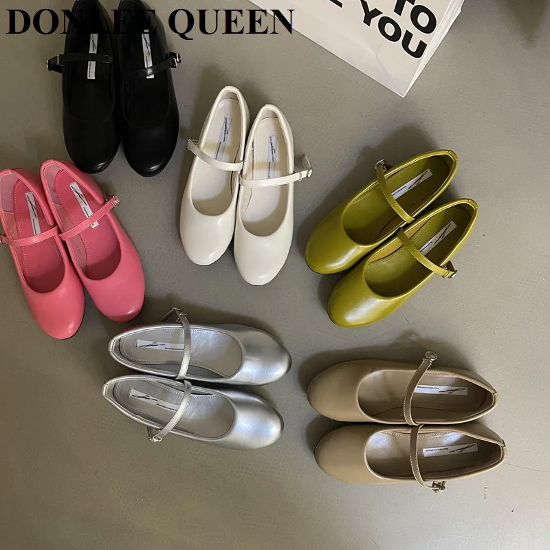 

Soft Bottom Girl Flats Shoes Women Simple Retro Round Toe Flat Mary Jane Fairy Style Buckle Strap Ballet Casual Loafer Ballerina