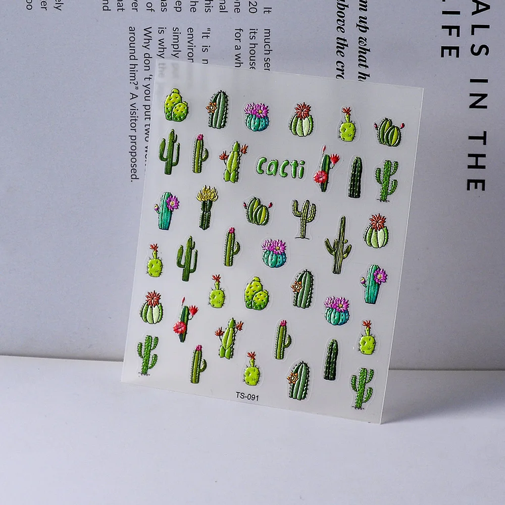 New Sticker for Nail Art 5d Embossed Customzied Plant Adhesive Sliders DIY Nail Art Accessories TS-091