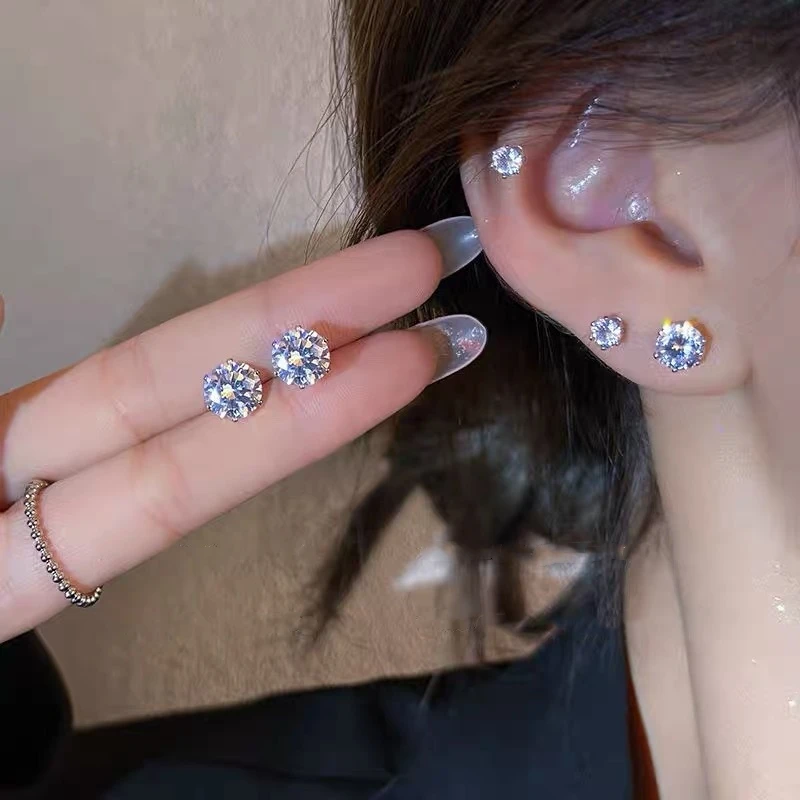 Luxury Big Zircon Magnetic Ear Clip Women Fashion Round Love Heart Stud Earrings Without Piercing Jewelry