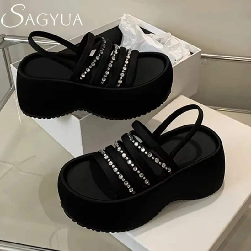 Platform Crystal Women's Sandals High Heels Luxury Shoes Summer Slippers Fashion Open Toe Shoes Slingback Woman Zapatillas