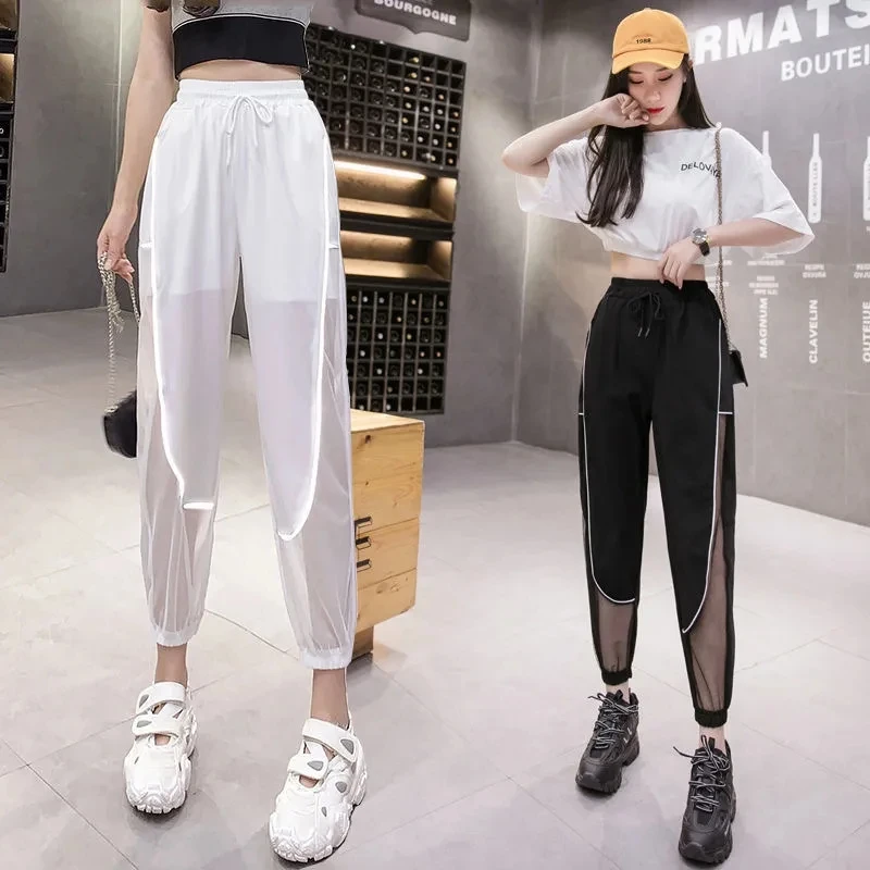 

Thin Casual Pants For Women's Summer Hollow Out Sports Pants Lady Quick drying Sports Ankle-Length Harlan Pants