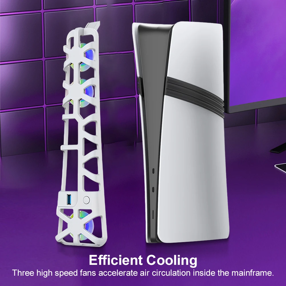 For PS 5 Pro Temperature-Controlled Cooling Fan External Fan Cooler RGB Light USB3.0 Hub Vertical Radiator for Playstation 5 Pro
