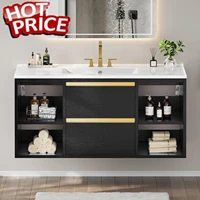 36 Inch Floating Bathroom Vanity W/ Three Holes Sink, Wall Mounted Cabinet W/ 2 Drawers & 4 Open Storge,Undermount Ceramic Basin 1