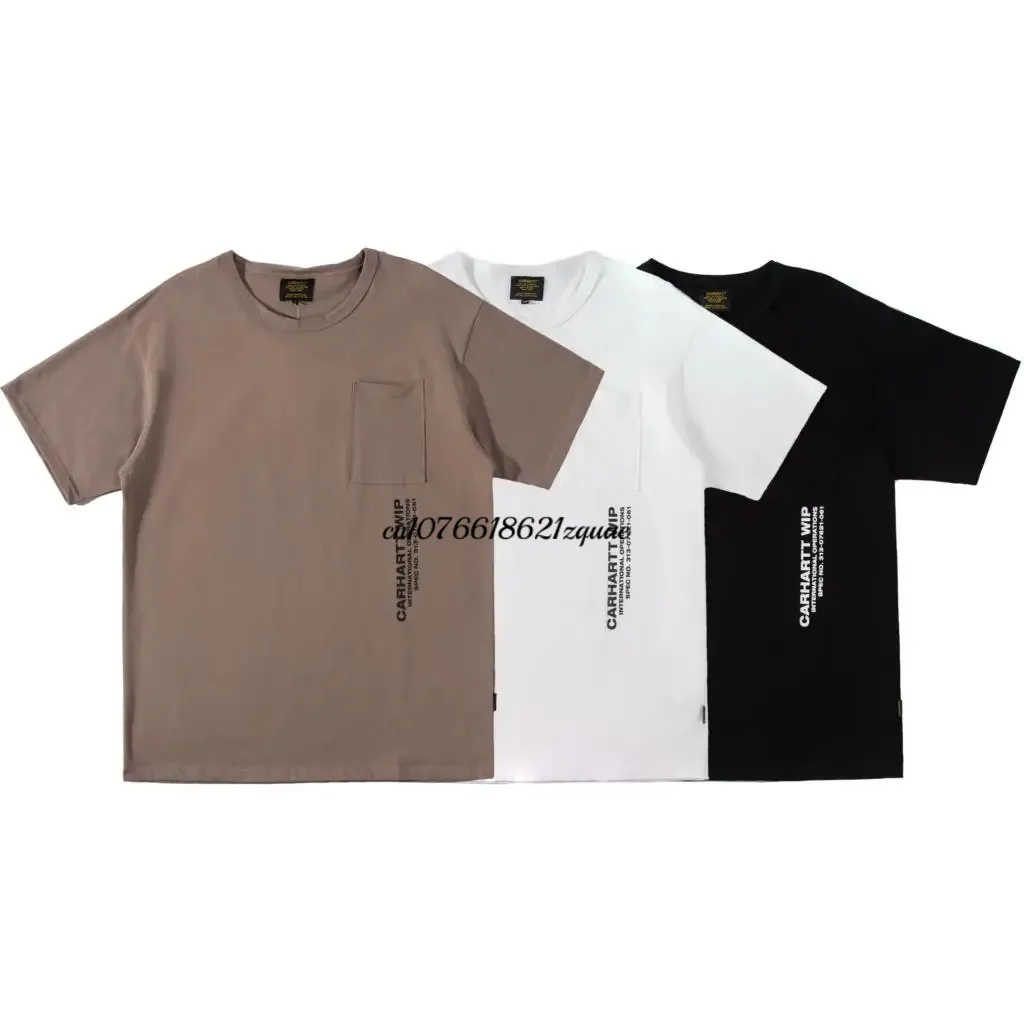 Carhartt WIP 순면 밀리터리 스타일 포켓 프린트 라운드넥 반팔 티셔츠, 캐주얼 상의, 무게추 여름