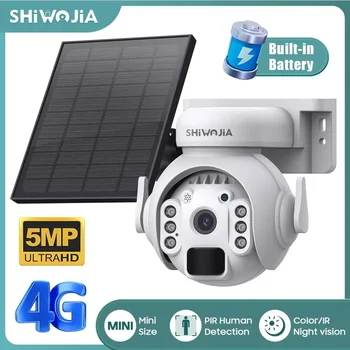 SHIWOJIA 3K 5MP 4G SIM Camera Solar Panel Security PTZ Camera Night Vision PIR Human Detection Surveillance Solar Battery Camera 1