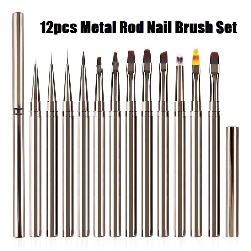 

12pcs Nail Art Brush Design Tip French Painting Brush Flower Design Acrylic Line Drawing Pen Nail Gel Brush DIY Manicure Tool