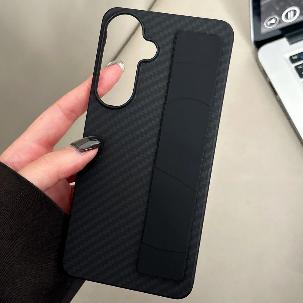 Carbon Fiber Pattern Silicone Wrist Strap Shockproof Phone Case - Hard Back Cover