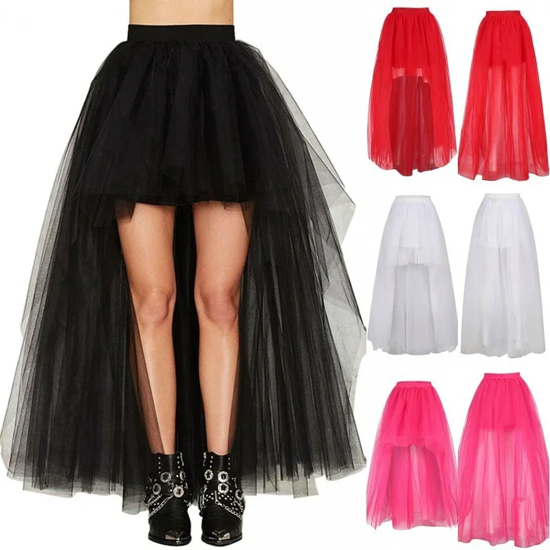 Black Tulle Long Petticoat Rockabilly 3 Layers High Low Woman Tutu Skirt Underskirt Slips Wedding Accessories 2022