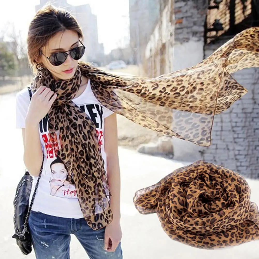 Print Scarf Women Shawl Vintage Leopard Print Scarf Fashion Soft Chiffon Shawl Scarf Women Winter Animal Print Leopard Scarves