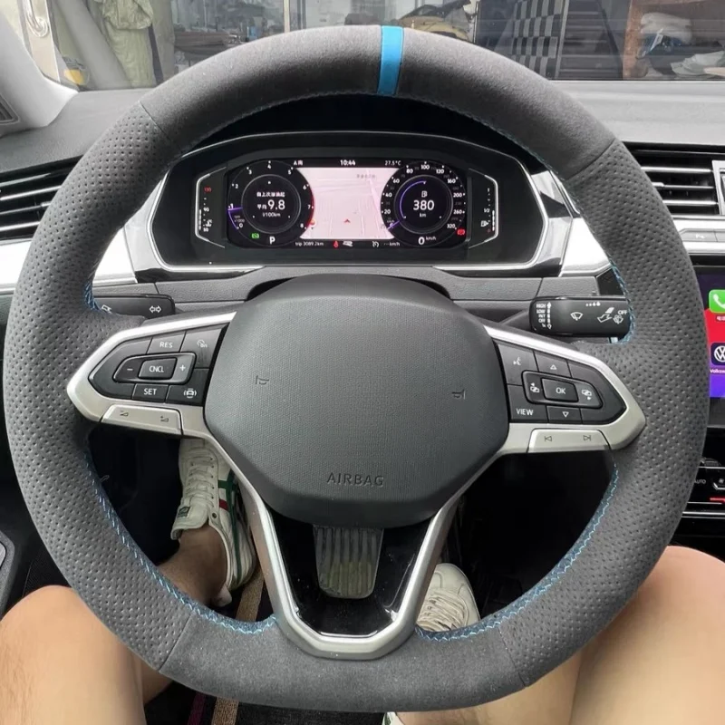 Funda de cuero de ante para volante de coche, cubierta trenzada para VolksWagen VW Passat B8 2019-2022 Golf