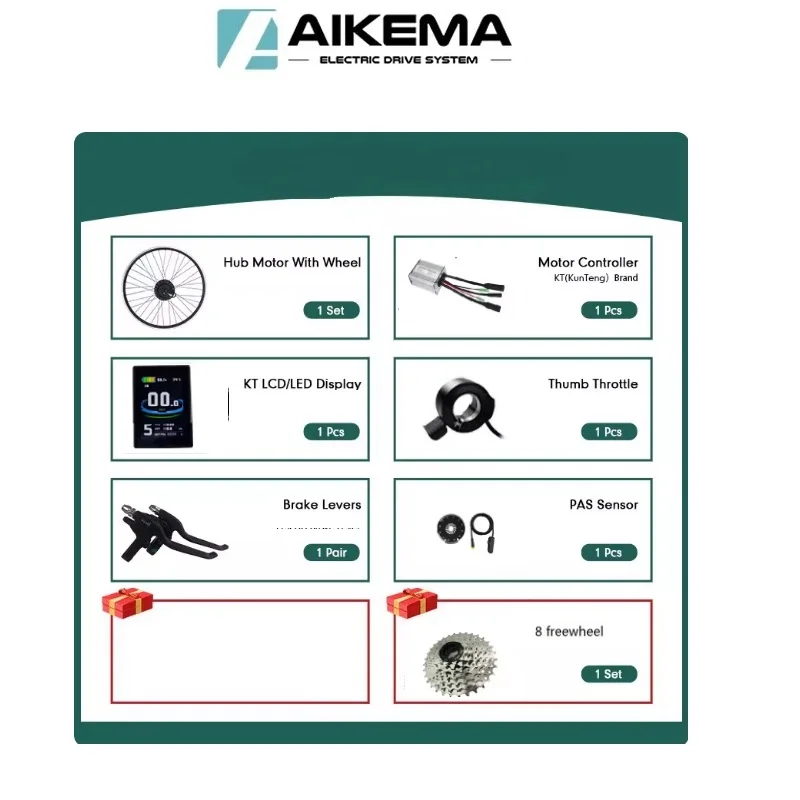 AKM Q100CST 36V 250W 카세트 리어 허브 모터 브러시리스 기어드 전기 자전거 개조 키트 20인치 휠