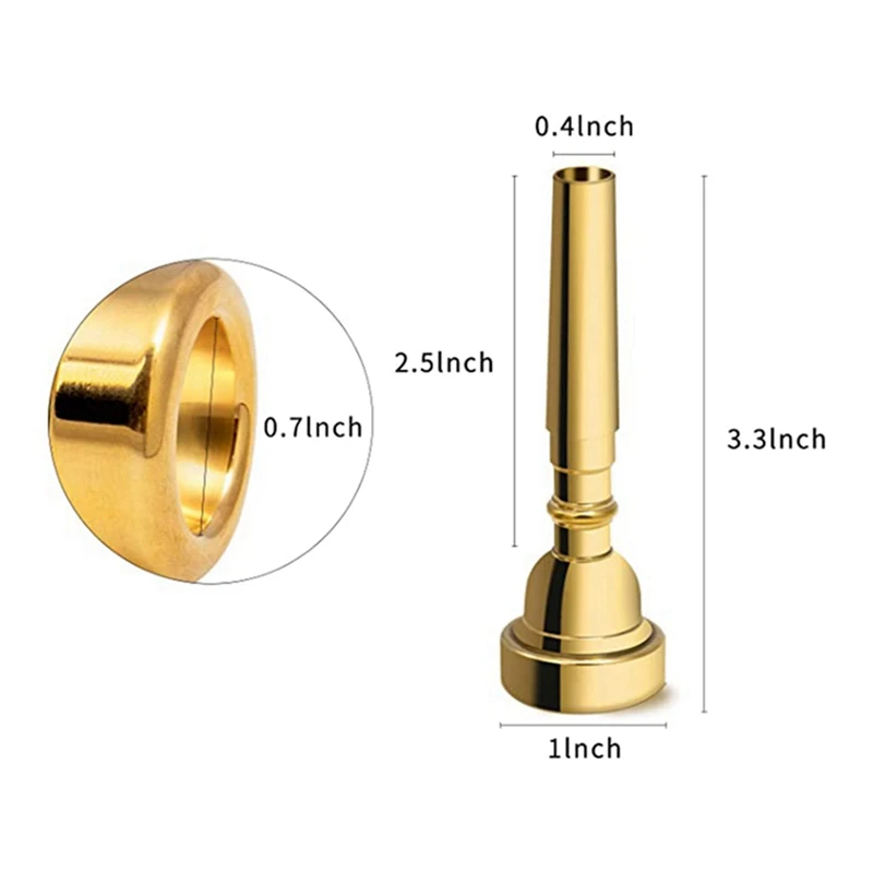 3 Pack Trumpet Mouthpiece Accessories Brass Trumpet Mouthpiece Set 3C 5C 7C For Beginners (Gold)