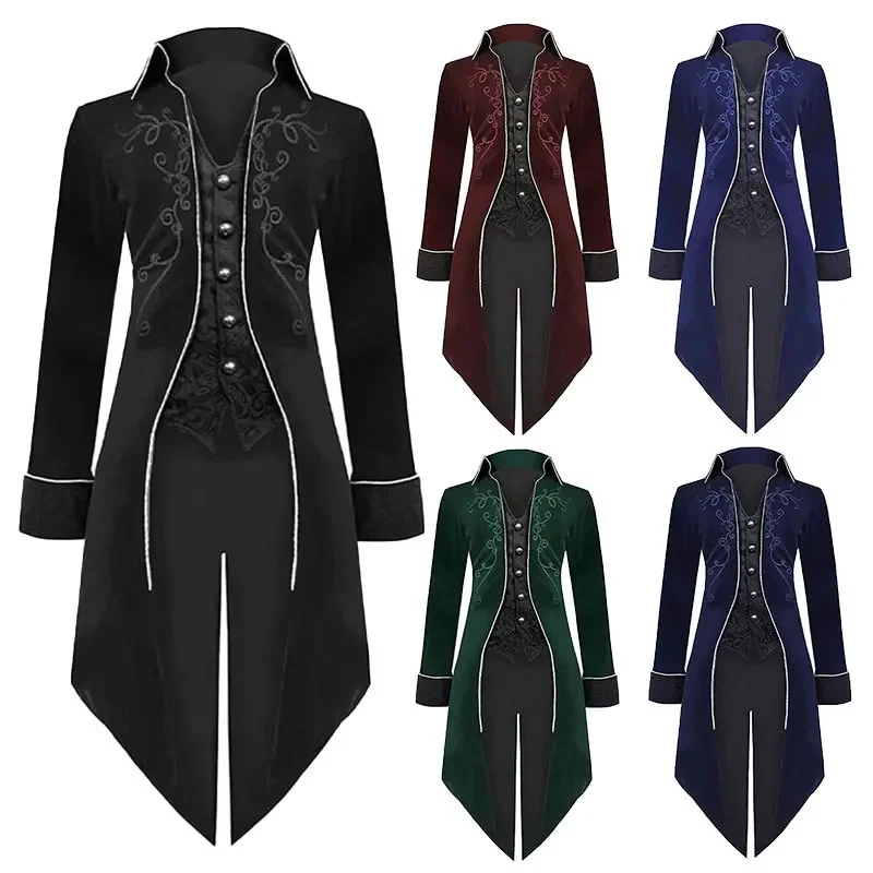 

Halloween Tuxedo Mid-century Retro Costume Long Punk Men's Coat