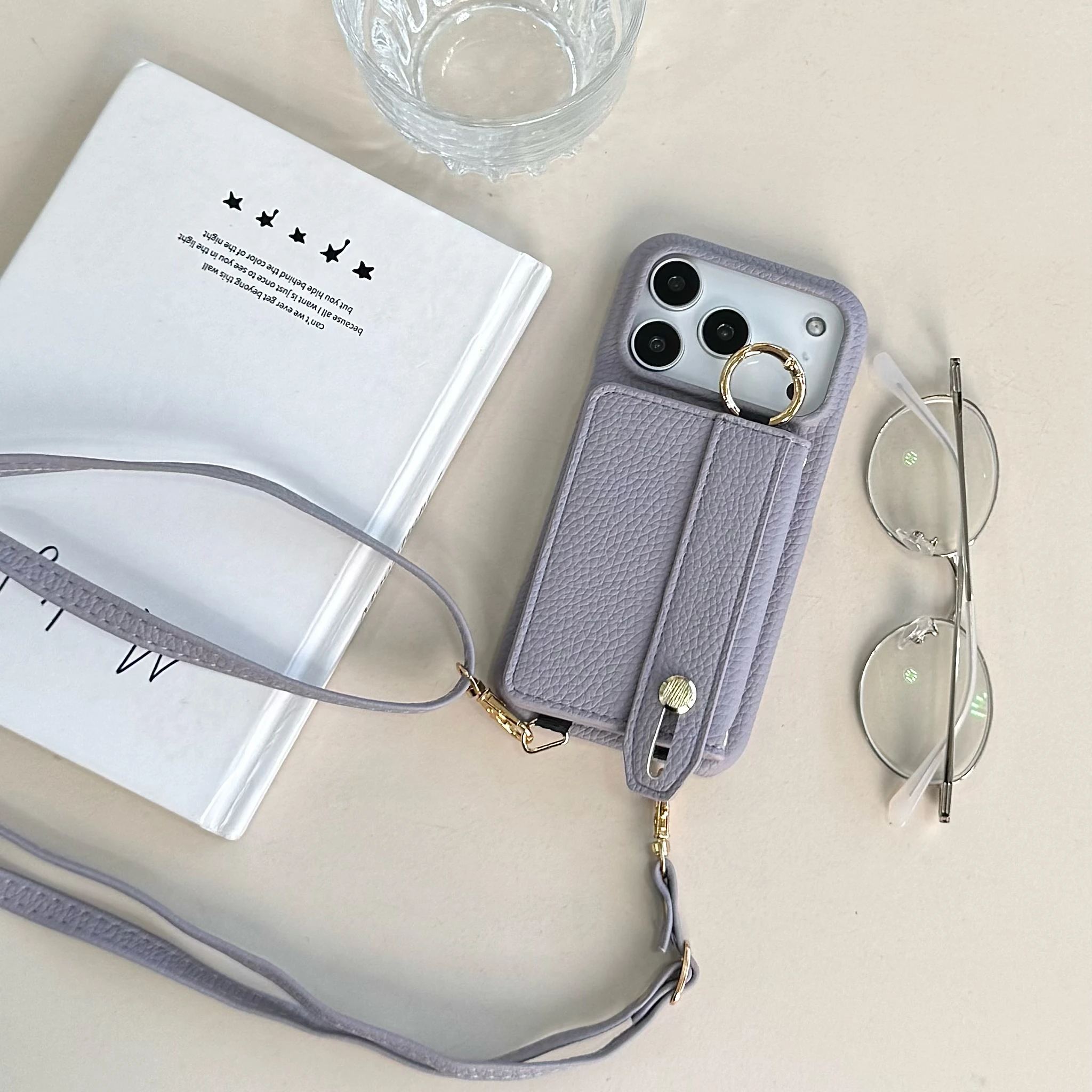 Versatile Leather Wallet Case with Wrist Strap, Crossbody Ring Holder, and Magnetic Closure