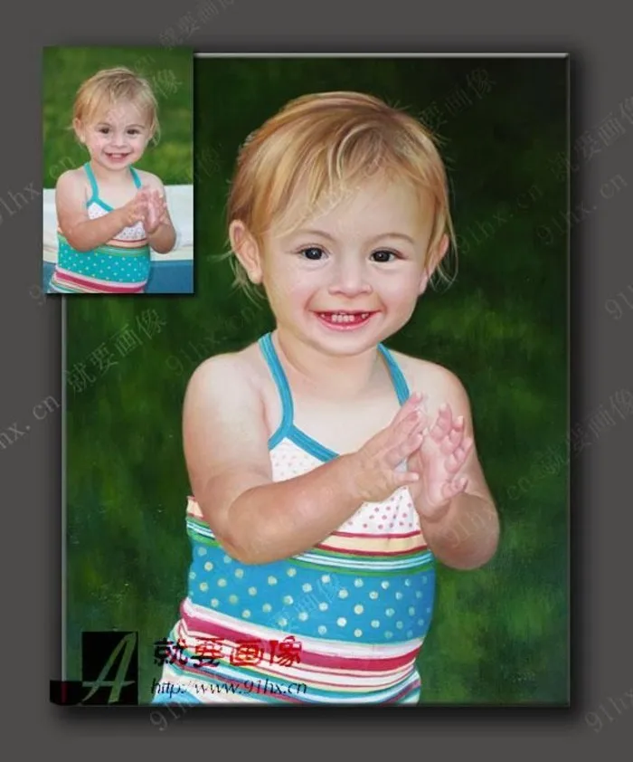 

modern TOP ART customize service oil painting--child portrait from photo picture---100% hand painted 24x36 inch-