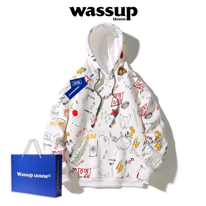 

WASSUP Hoodie Men's Hooded Autumn And Winter New Trend Couple's Loose Fitting Student SportS Fashion LabeL