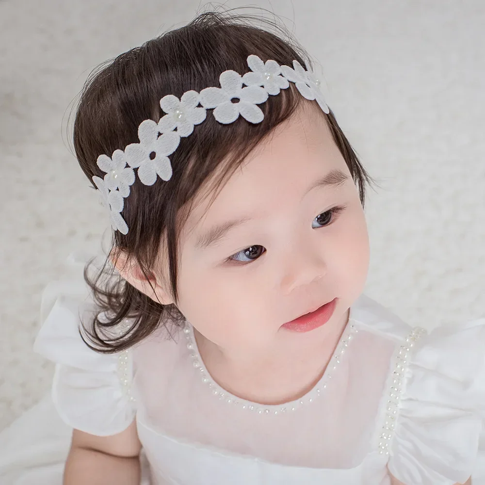 Baby Girls Princess Crown Flower Elastic Hair Bands for Newborns Children White Headbands Birthday Party Photo Props Accessories