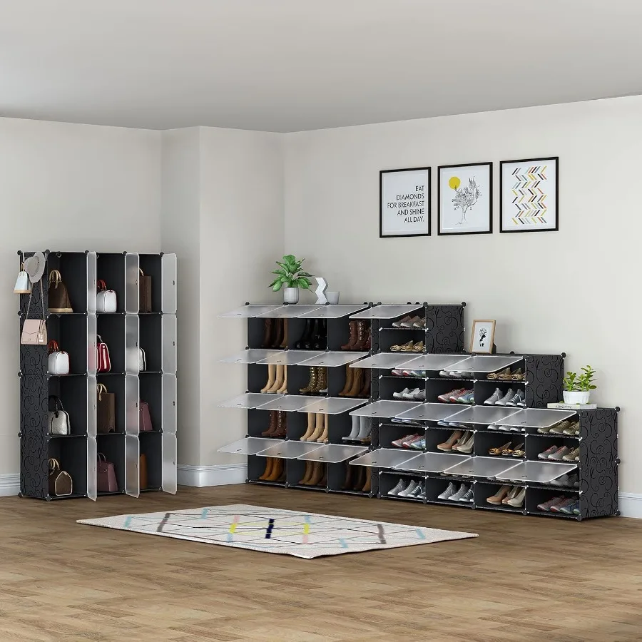 Shoe Rack Organizer 8 Tier Shoe Storage Cabinet 48 Pair Plastic Shoe Organizer Shelves for Closet Hallway Bedroom Entryway