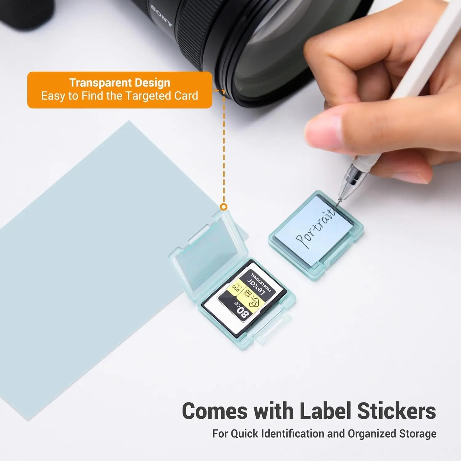 Memory Card Case Holder for 6 /12 PCS CFexpress Type-A Anti-Shock Clear Plastic Memory Card Organizer Carrying Case with Label