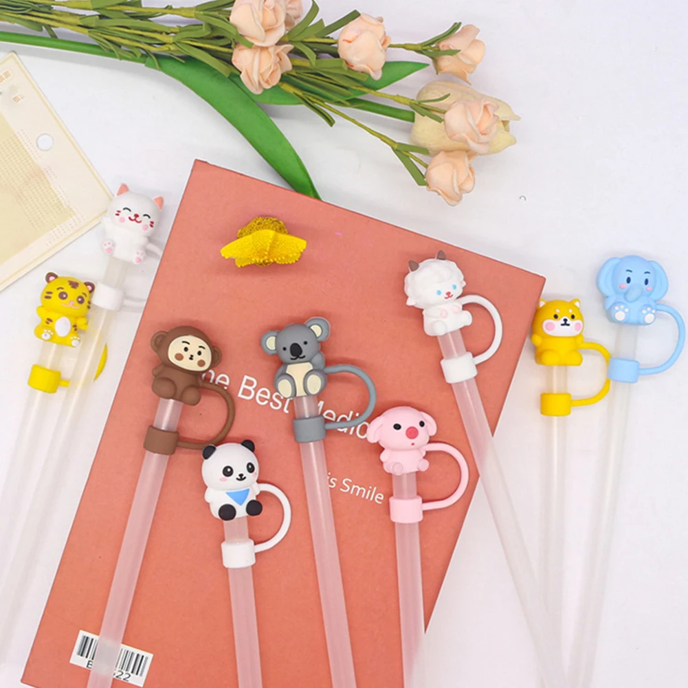 Animals Straw Cover Cap Spill Stopper 10mm Silicone Straw Toppers For Vacuum Cup Accessories Water Bottle Dust-Proof Tips straw covers silicone stoppers cup accessories