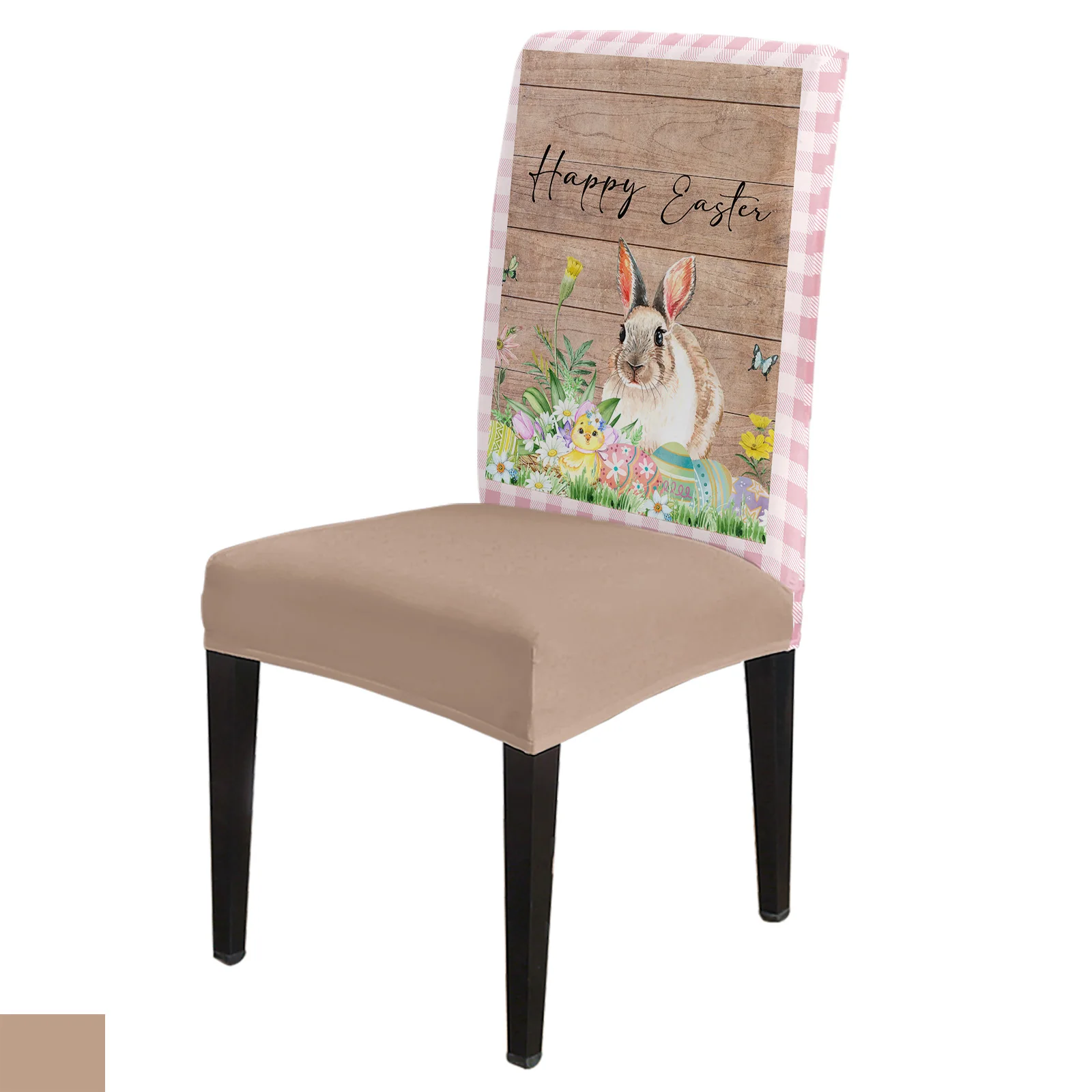 

Easter Bunny Eggs Flowers Wood Grain Chair Cover Dining Spandex Stretch Seat Covers Home Office Decor Desk Chair Case Set