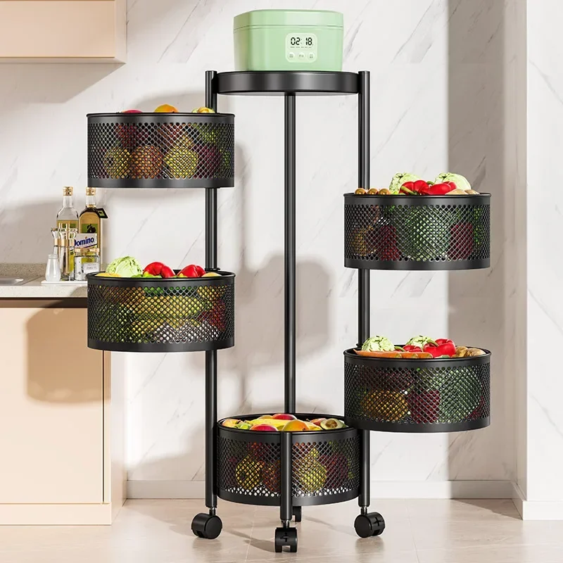 Rotating Kitchen Shelving Rack Multi-Floor Home Installation Multi-Functional Vegetable and Fruit Storage Basket