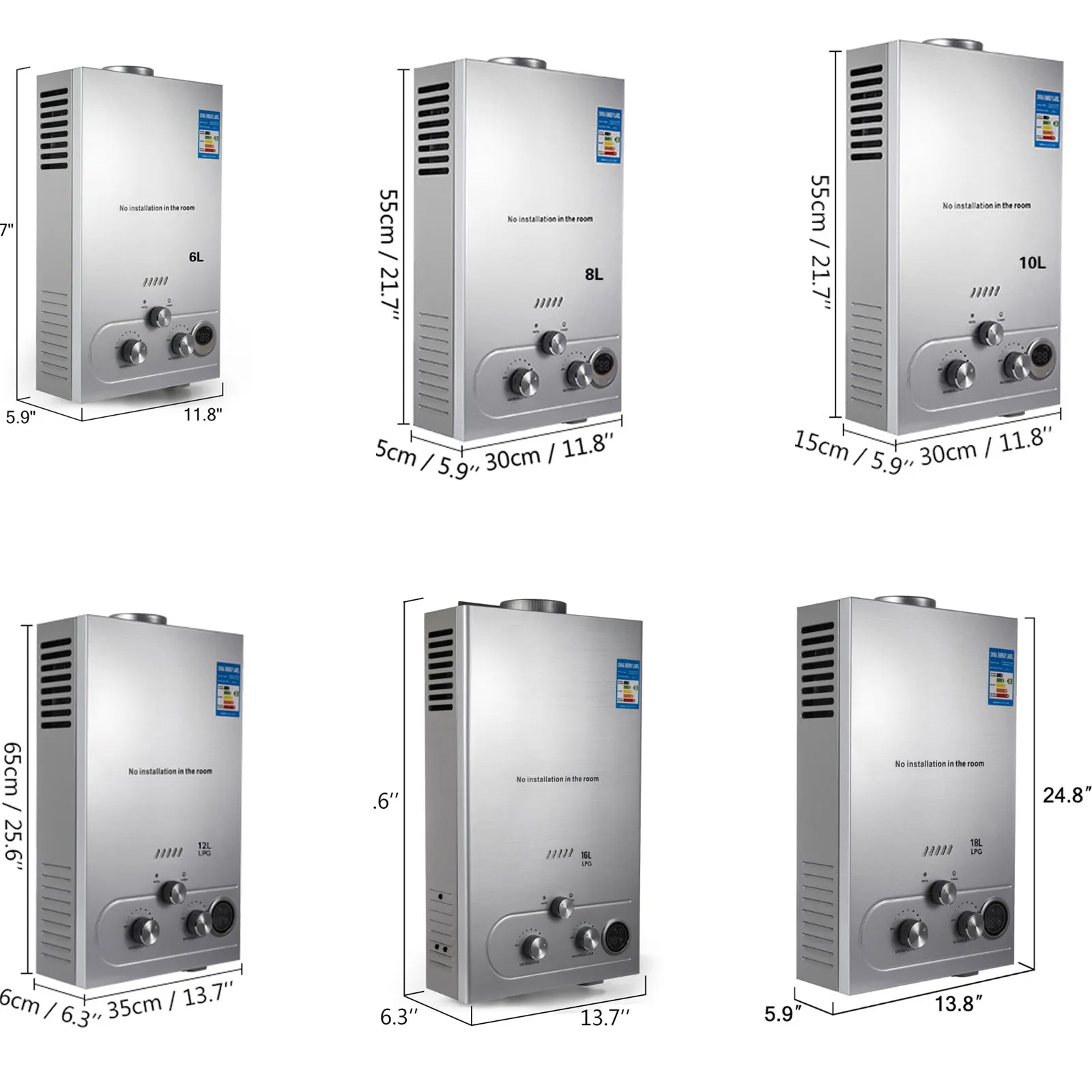 Propane LPG Tankless Hot Water Heater Gas 6L-18L 4.8GPM Stainless Steel  Propane On-Demand Gas Home Home Appliance Christmas - AliExpress