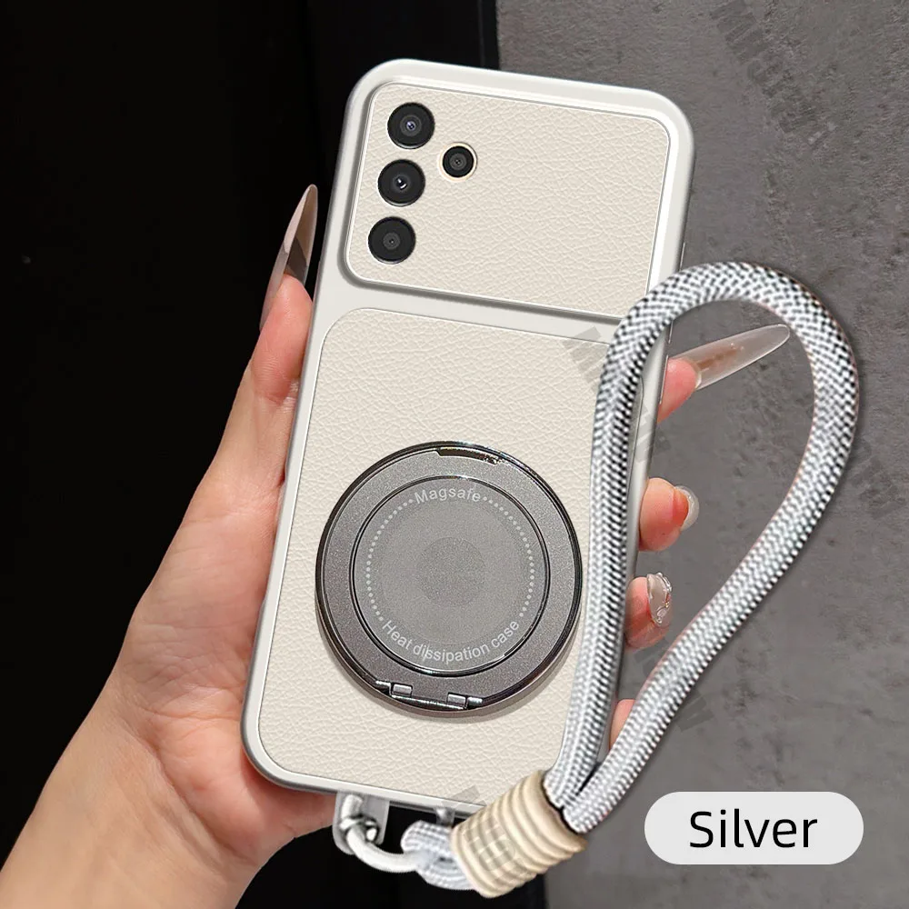 360° Magnetic Rotating Bracket Phone Case with Lanyard – Premium PU Leather Soft Cover