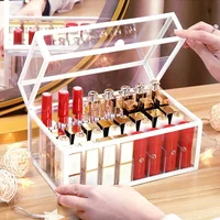 40 Slots Glass Lipstick Holder Dustproof Display Case Beauty Storage Box Luxury Makeup Organizer with Lid 1
