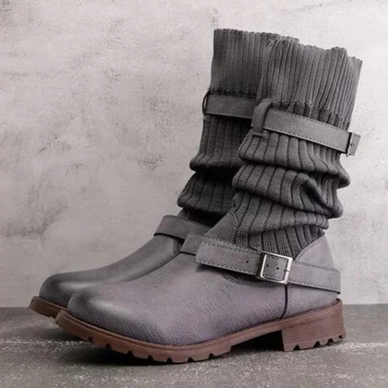 Mid-Calf Women Boot Low Heel High Boots Shoes Woman winter Vintage Shoes Femme Zapatos Mujer Sapato Platform Boots Botas Mujer