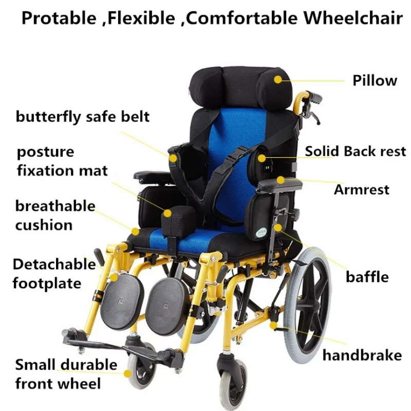 Adjustable Pediatric Wheelchair Children Cerebral Palsy Wheelchair manual Safety Wheelchair Lie down  Tilt Recline Wheelchair 3
