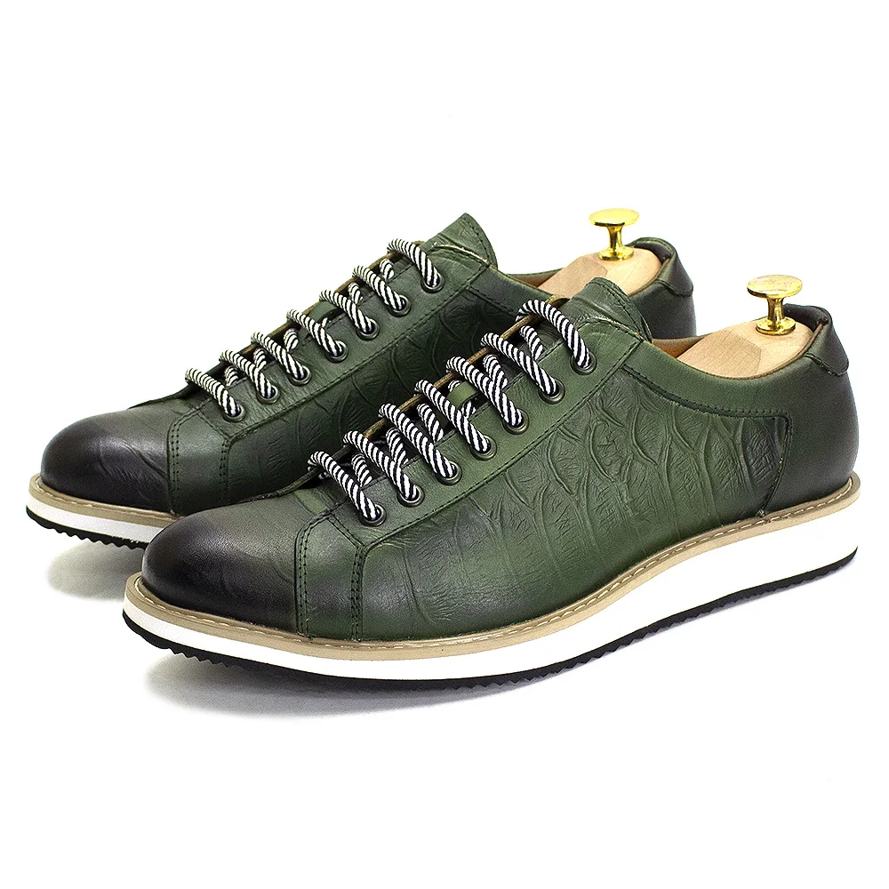 Casual Shoes Casual Sneakers Leather Shoes Fashion Sneakers European Style Men's Casual Shoes Real Cow Leather Crocodile Print Street Flat Shoes