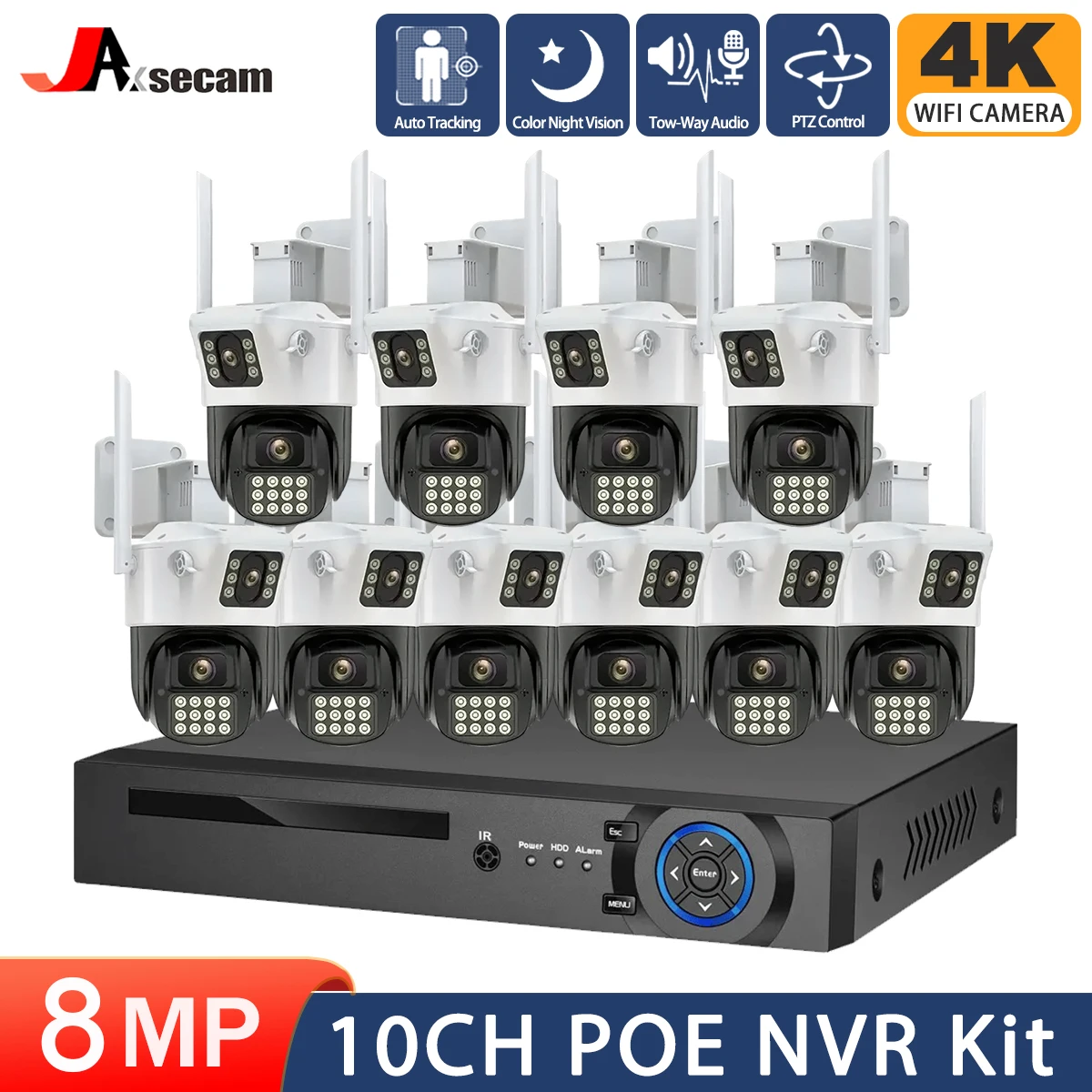 

4K 8MP 10CH POE NVR PTZ WIFI Camera Dual Lens Outdoor Human Detection Auto Track CCTV Surveillance Security Protection System