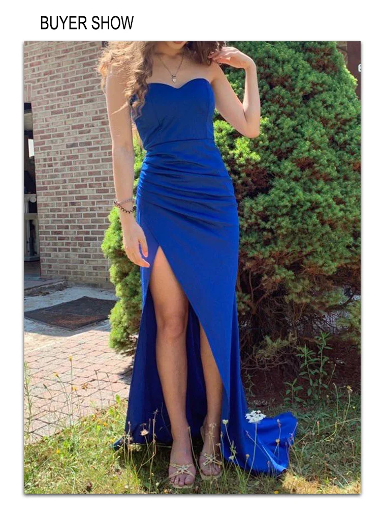 Romagic Summer Strapless Wedding Party Ball Gown Bridesmaid Sexy Padded Stretch Women Elegant Split Mermaid Evening Dress 2024