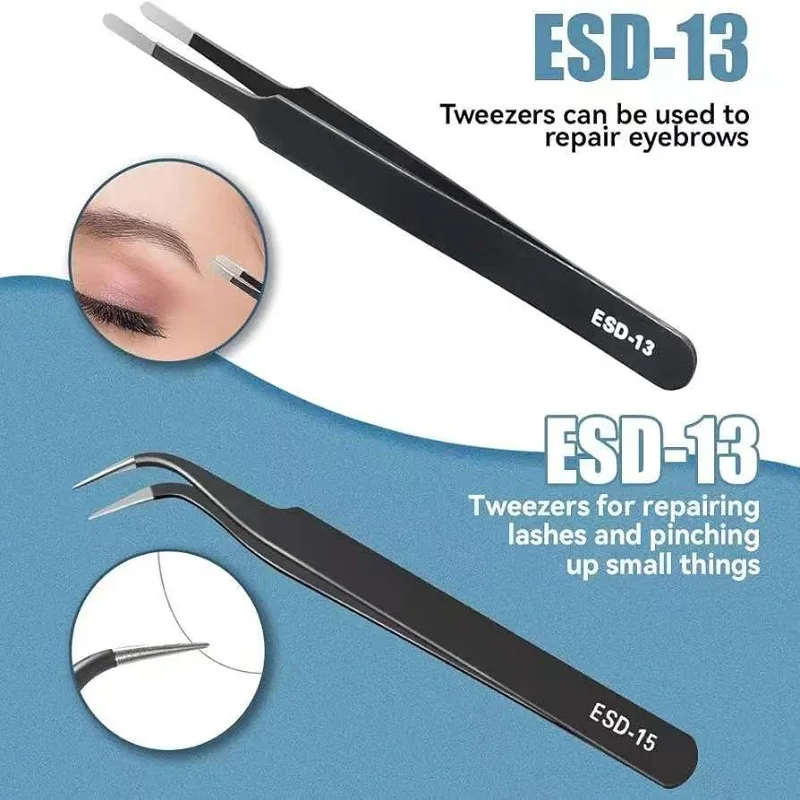 Anti Static Precision Tweezers ESD Stainless Steel Industrial Repair Multipurpose Tools For Electronics Soldering Craft Jewelry
