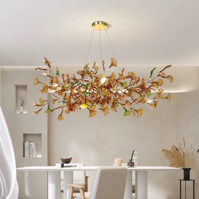Modern luxury ginkgo pendant light customized glass pendant light suitable for dining rooms living rooms villas home lighting