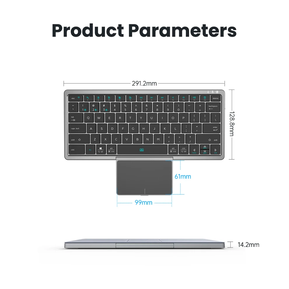 Teclado Bluetooth sem Fio Multi-dispositivo Teclado Dobrável com Touchpad Tampa Removível Suporte Dobrável Teclado Recarregável - Imagem 4