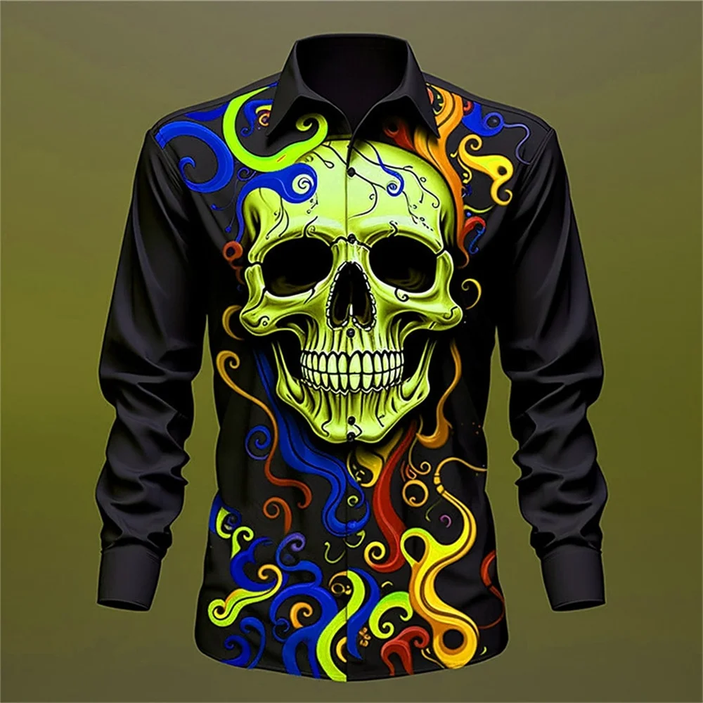

Autumn Skull Long Sleeved Shirt Retro Men's Shirt Streetwear Hip Hop 3d Print Long Sleeve party Men Clothing Long Sleeves Tops