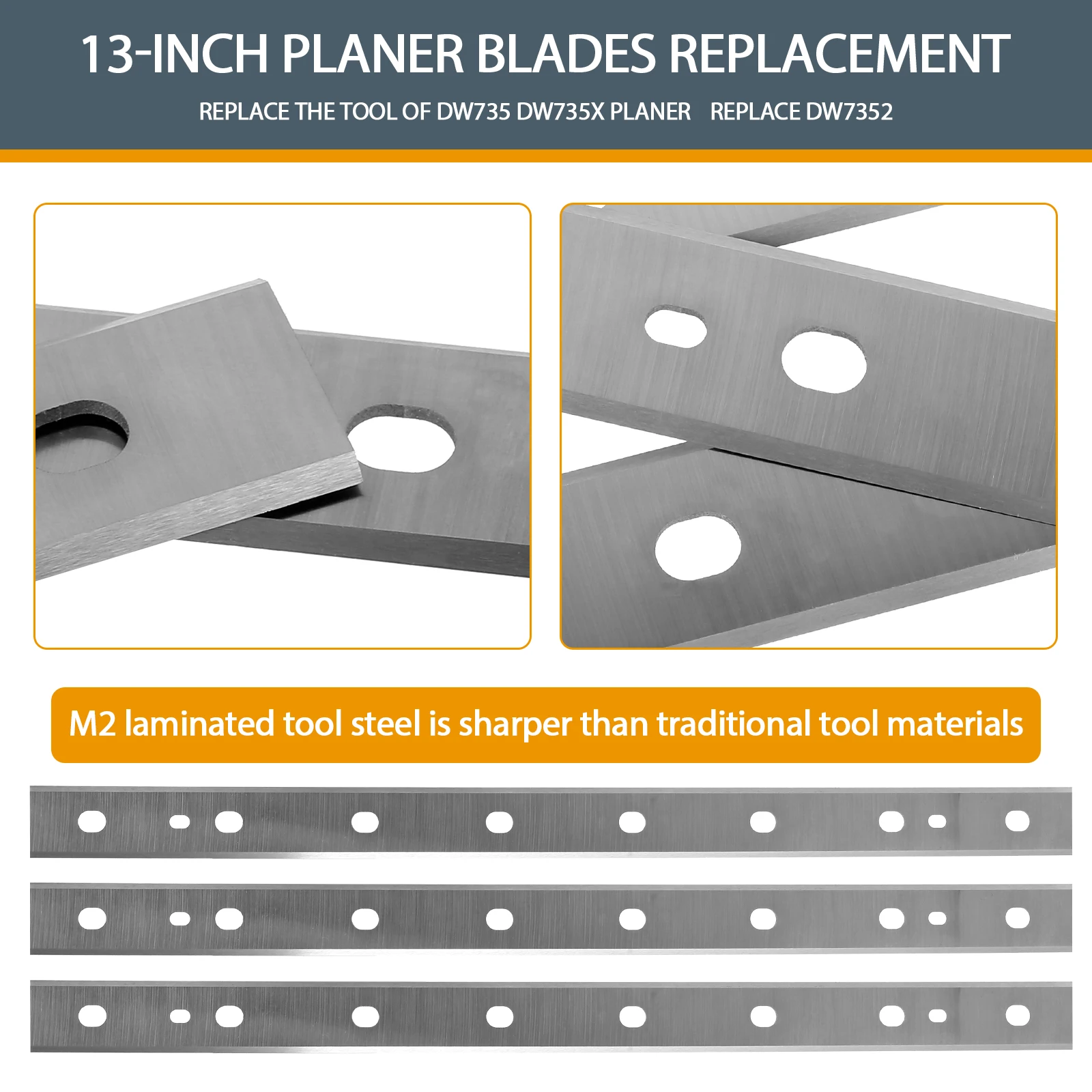 High Speed Steel Planer Blades 13 Inch Electric Planer Blades DW735 DW735X Woodworking Power Tools Accessories 3Pcs