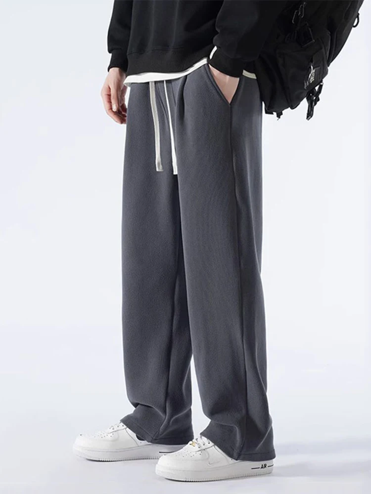 Winter Men's Sweatpants Korean Fashion Thick Warm Fleece Wide Leg Straight Loose Track Pants Male Casual Thermal Velvet Trousers 4