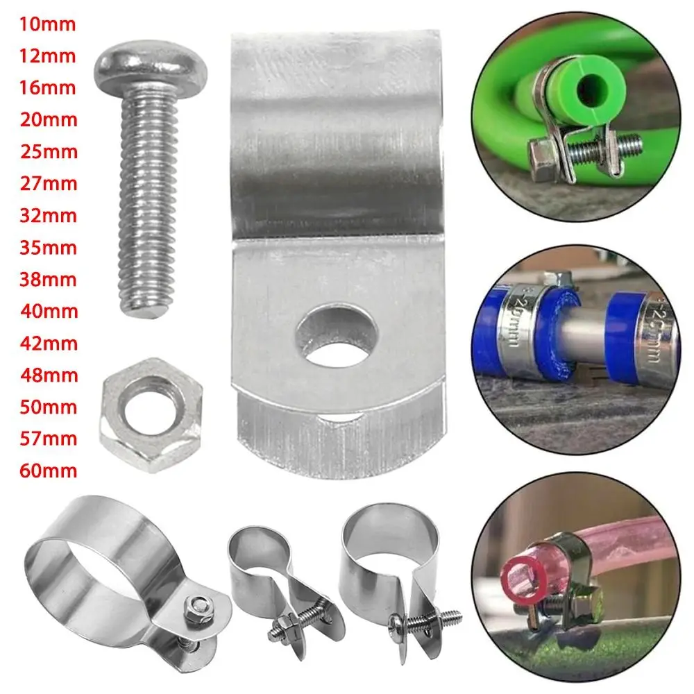 1Pcs New with Screws Nuts Hose Clamp 304 Stainless Steel Horseback Grounding Clip Dia 10mm-60mm Fastening Hardware Pipe Buckle buckle clamp