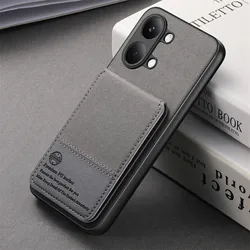 Leather Card Holder Stand Bumper Case with Magnetic Flip Wallet and Shockproof Cover for Redmi Turbo 5 (GRAY)