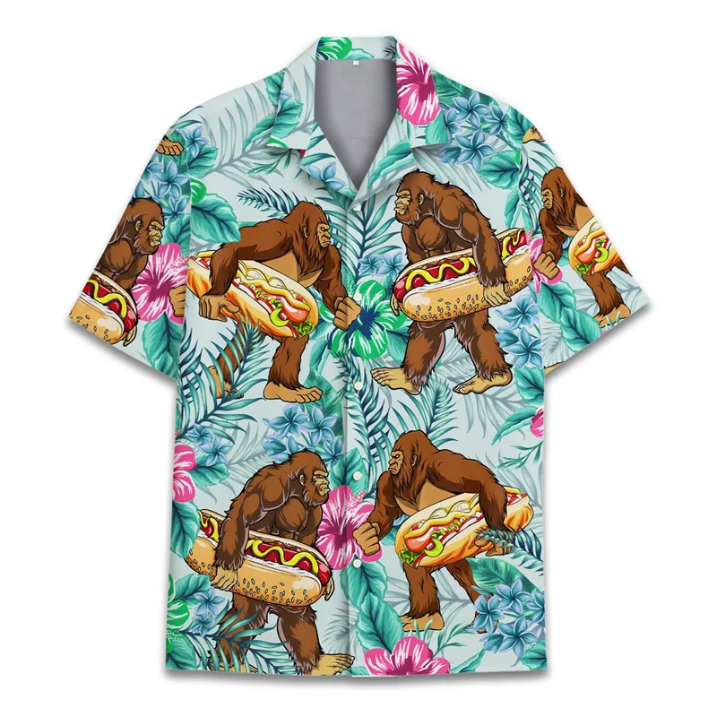 thumbnail image 1 of Camisa hawaiana con estampado 3D de mono y orangután para hombre, camisas de vacaciones de verano, camisas de manga corta con botones para la calle, la playa, el surf, Aloha, 1 of 5