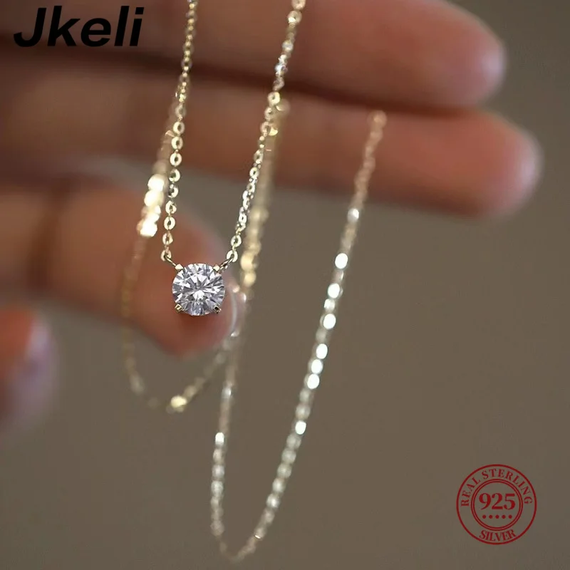 

Jkeli S925 Pure silver 18k gold pendant Multi-functional single diamond necklace with six claws Zircon necklace for women gift