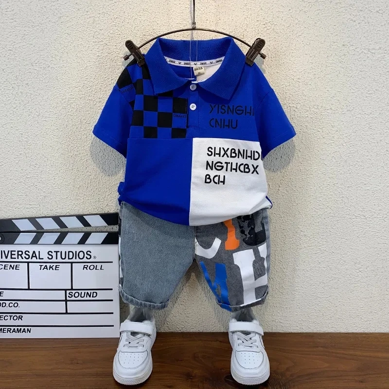 

Children's Summer Suit 2023 New Boy Clothes Suit Big Boy Lapel Polo Shirt Shorts 2-piece Set 2 3 5 8 10Y