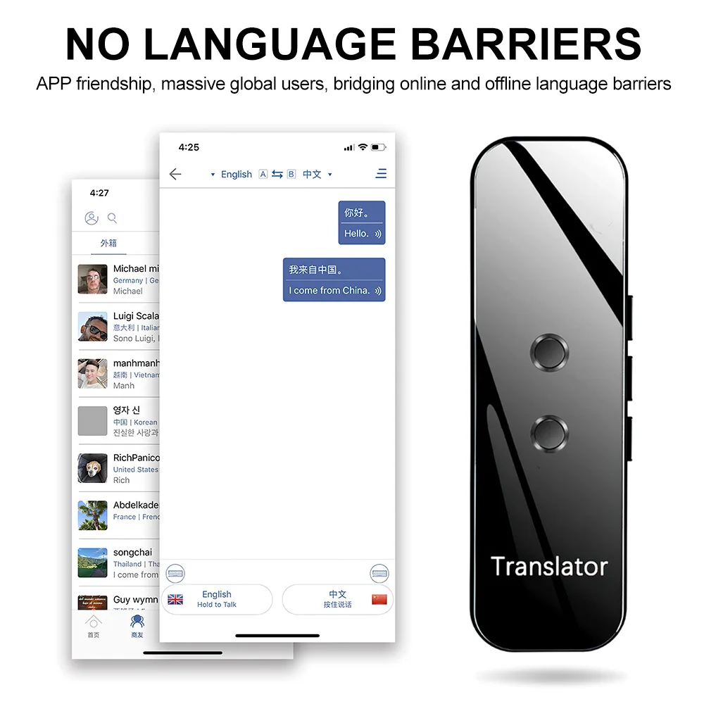 Mini Smart Translator Portable Two-Way Real Time 130 Languages Wireless Speech Voice Translator Device for Study Travel Business