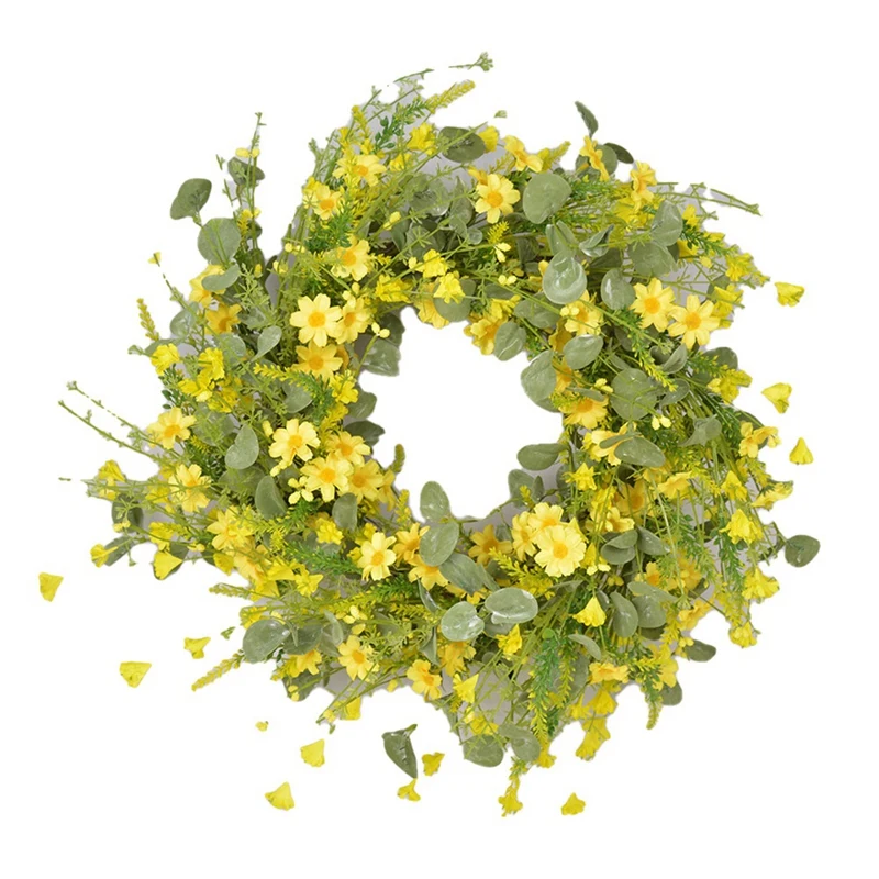 

1 Piece Artificial Daisy Flower Spring Wreath Farmhouse Wreath 22 Inch For Front Door Wall