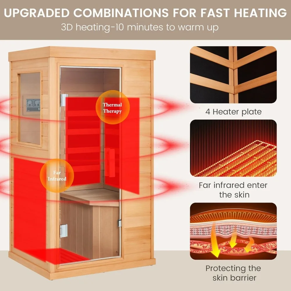 Infrared Sauna 1 Person, Full Spectrum Infrared Sauna for Home,  with 4 Heater Panels, Indoor Dry Sauna 3