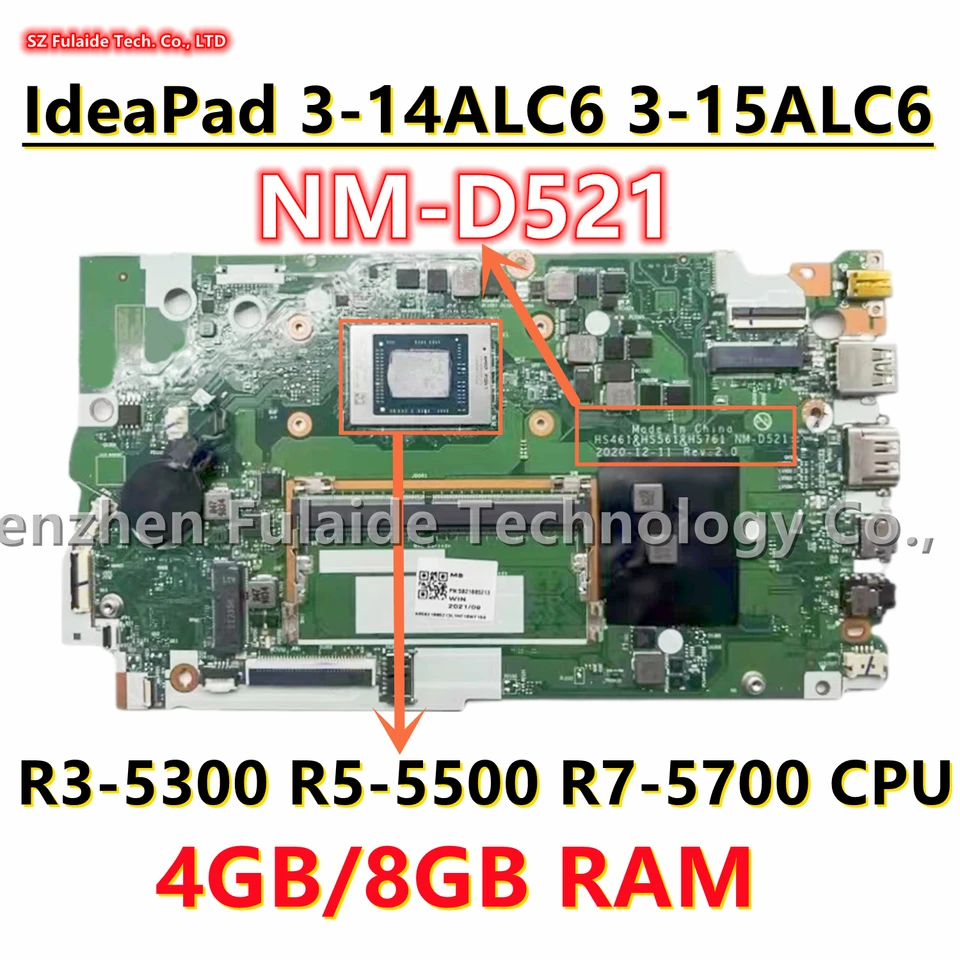 NM-D521 For IdeaPad 3-14ALC6 3-15ALC6 Laptop Motherboard R3-5300